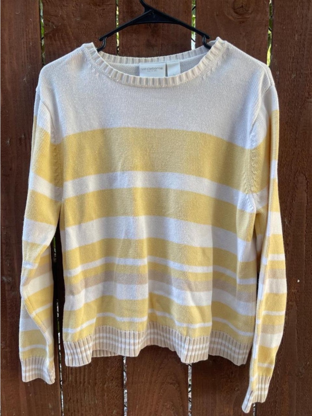 VTG Liz Claiborne Y2k Yellow Striped Soft Knit Cotton Preppy Sweater Sz L